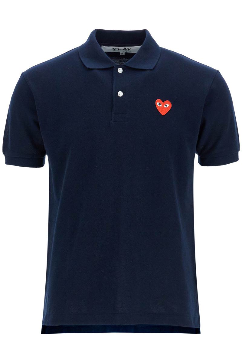 Unisex t-shirt slim short sleeve navy blue with red heart logo