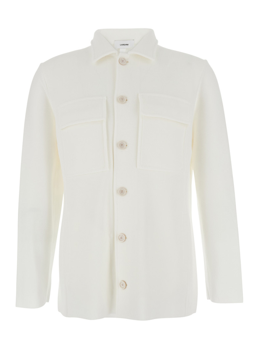 White Shirt With Classic Collar And Two Front Patch Pockets In Cotton Man