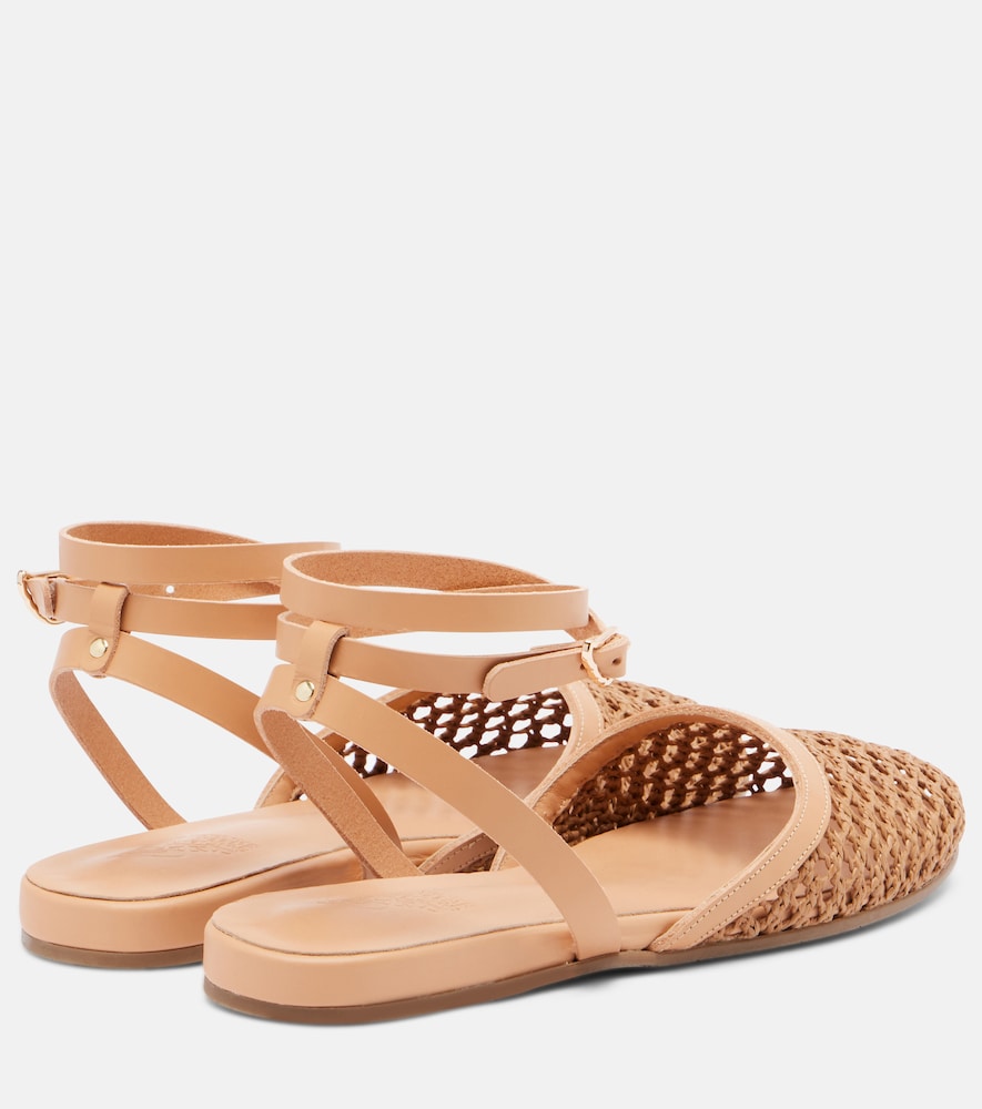 Filothea leather-trimmed raffia slingback flats