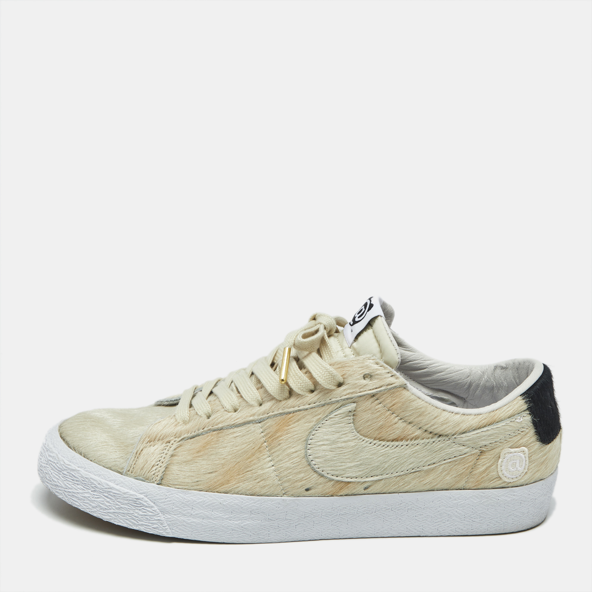 Nike SB Blazer Medicom Toy 45.5 Cream Calf Hair Low Top Sneaker