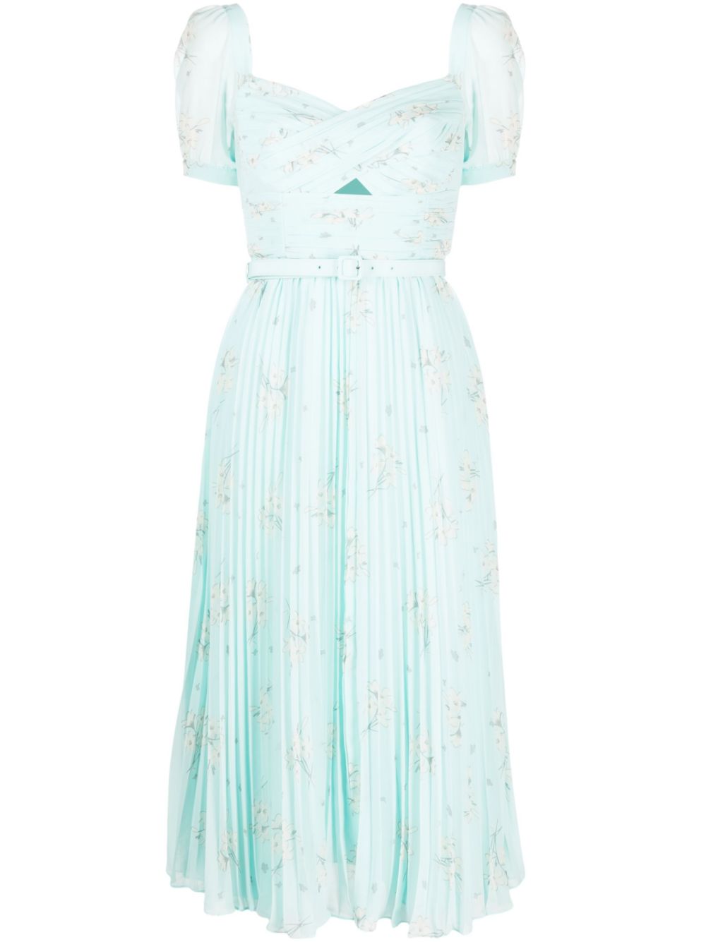 Floral-print chiffon midi dress - Blue