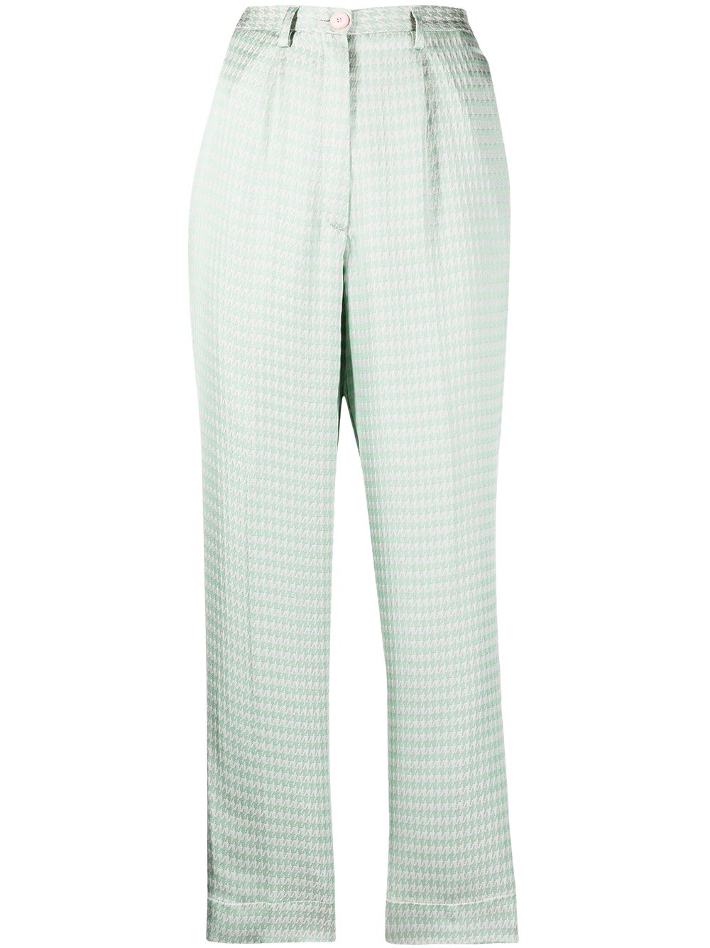 High-rise houndstooth-print cropped trousers - Green