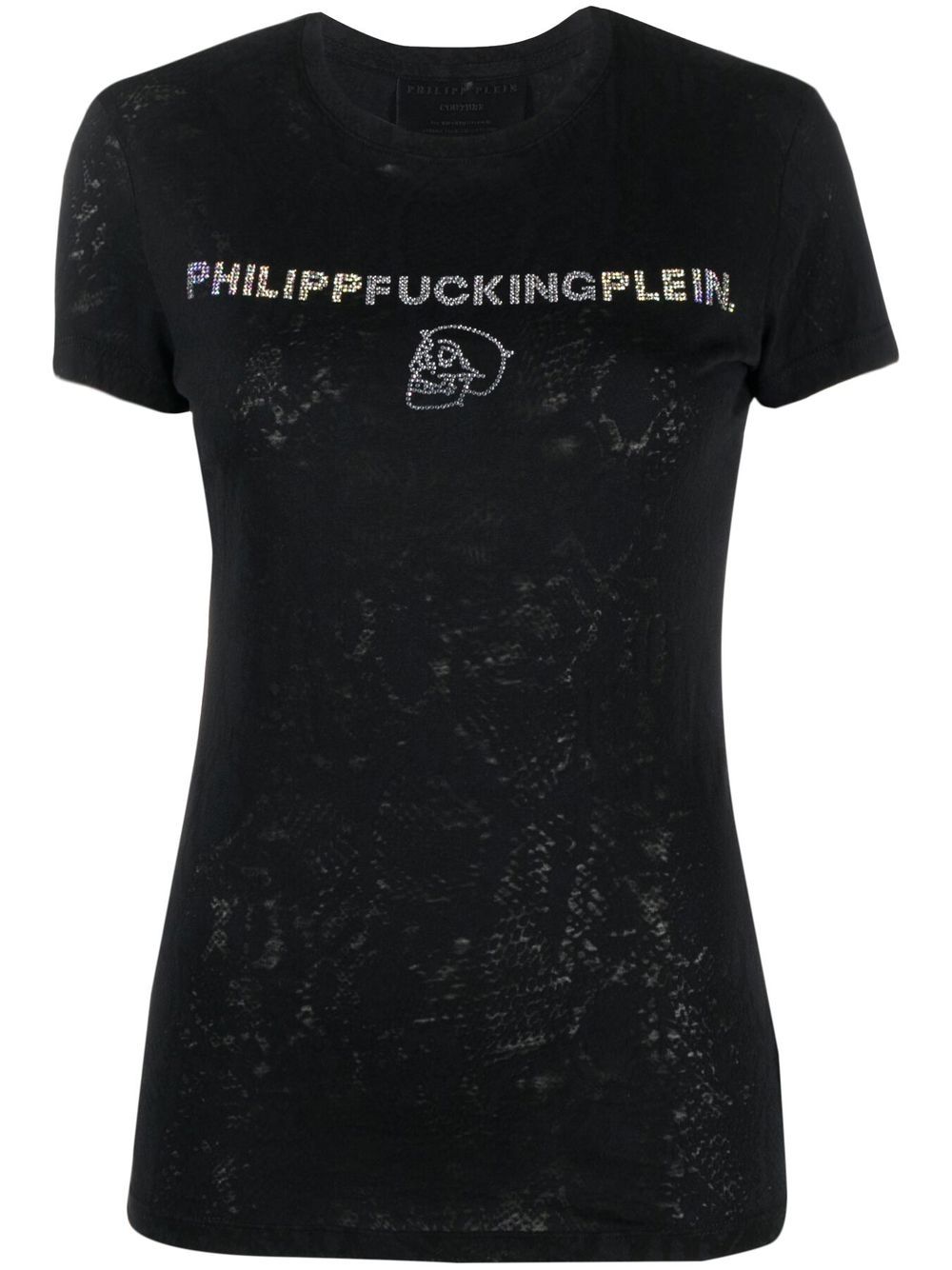Rhinestone-embellished cotton T-shirt - Black