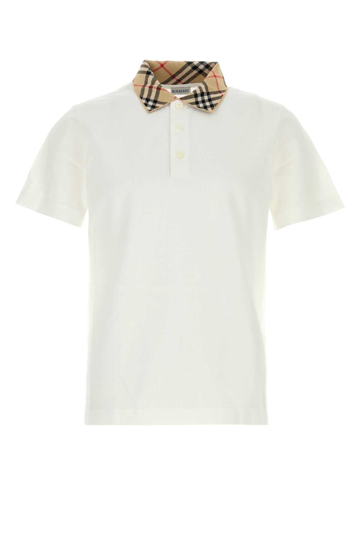 Checkered-Collar Piquet Polo Shirt — White