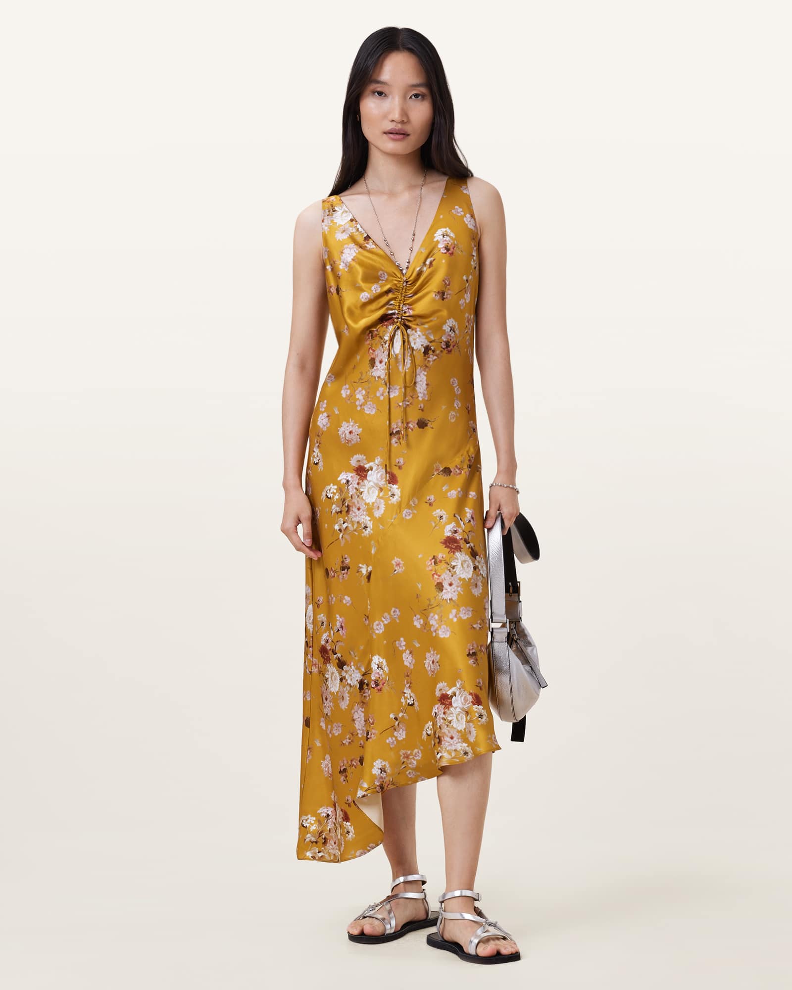 Alexia V-Neck Drawstring Midi Slip Dress