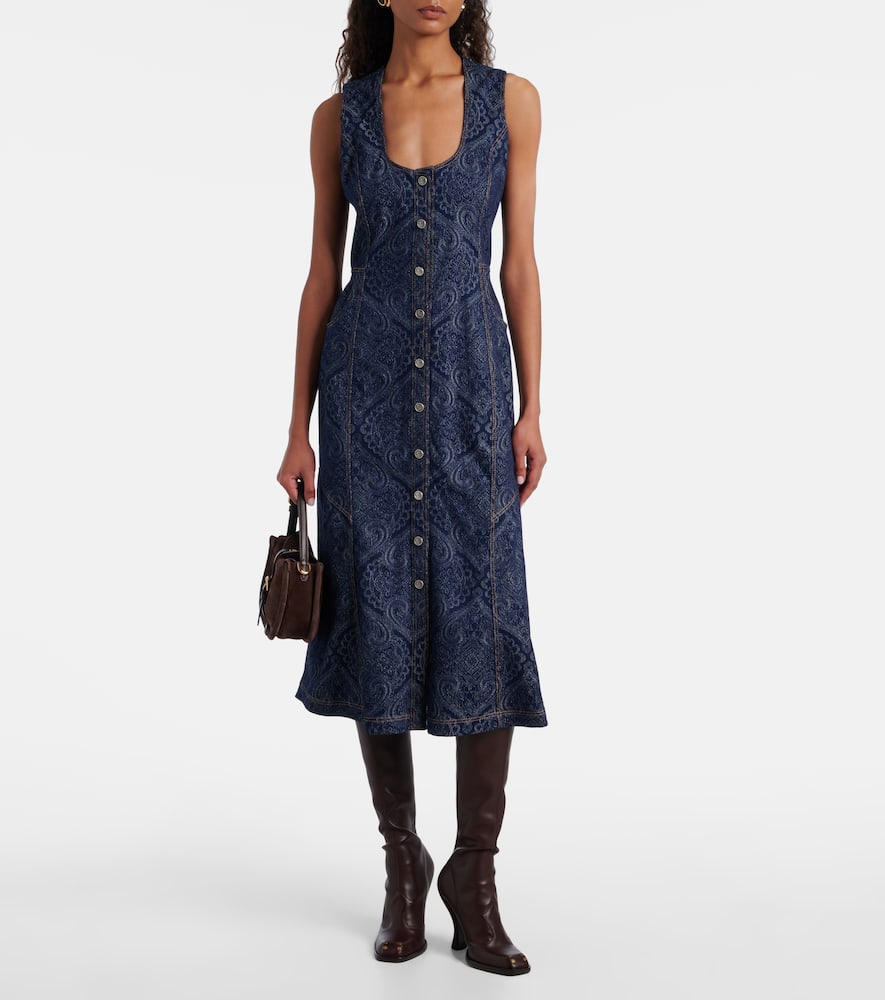 Printed denim midi dress