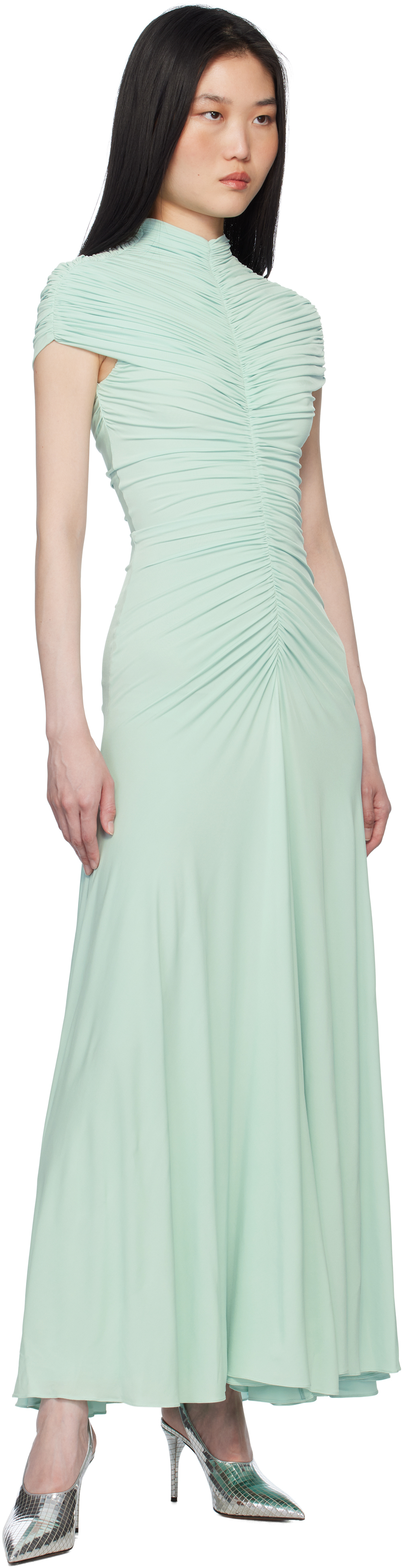 ALAÏA Blue Gathered Maxi Dress