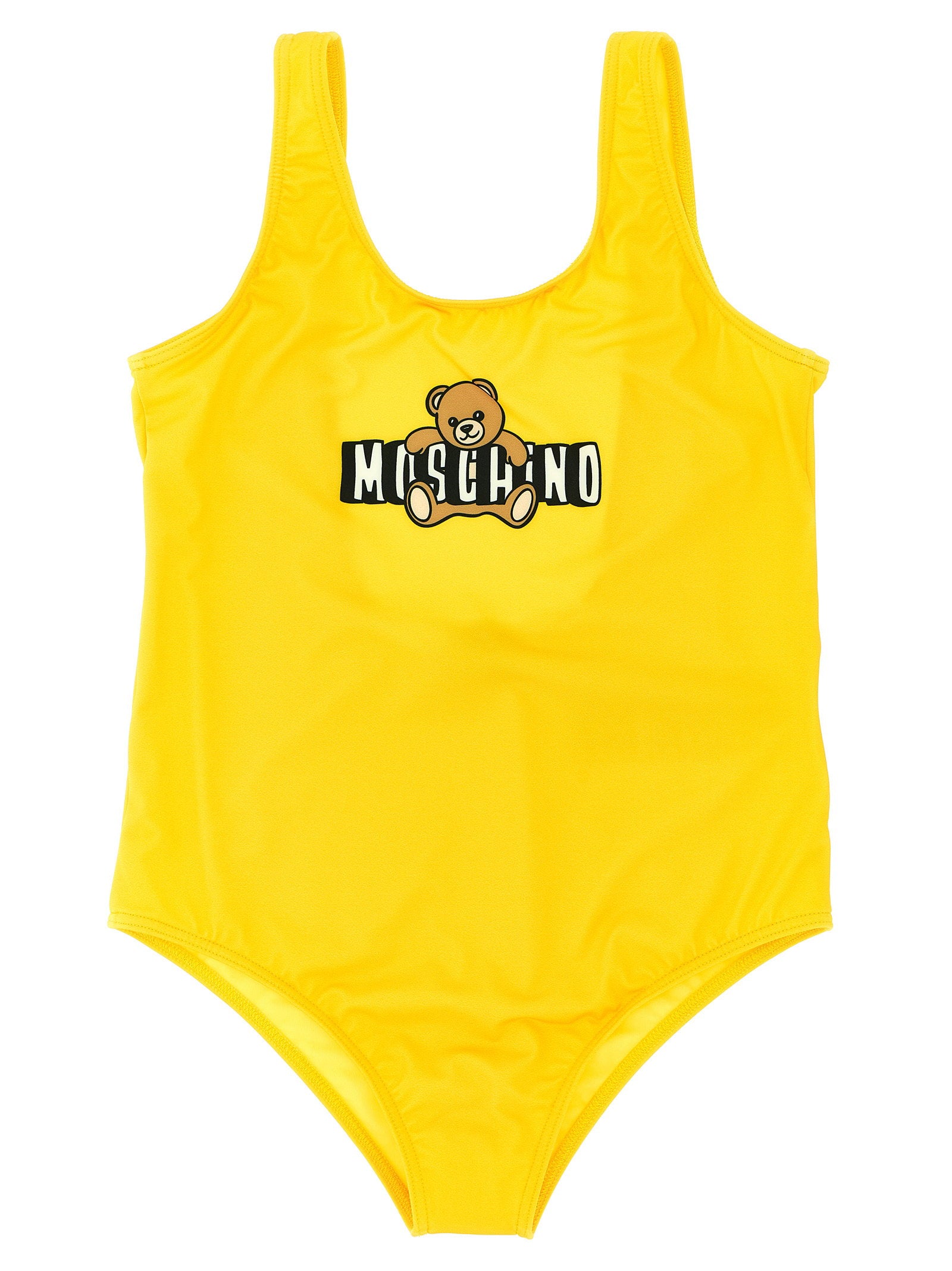 Teddy Bear Logo Print One-Piece Swimsuit — Yellow