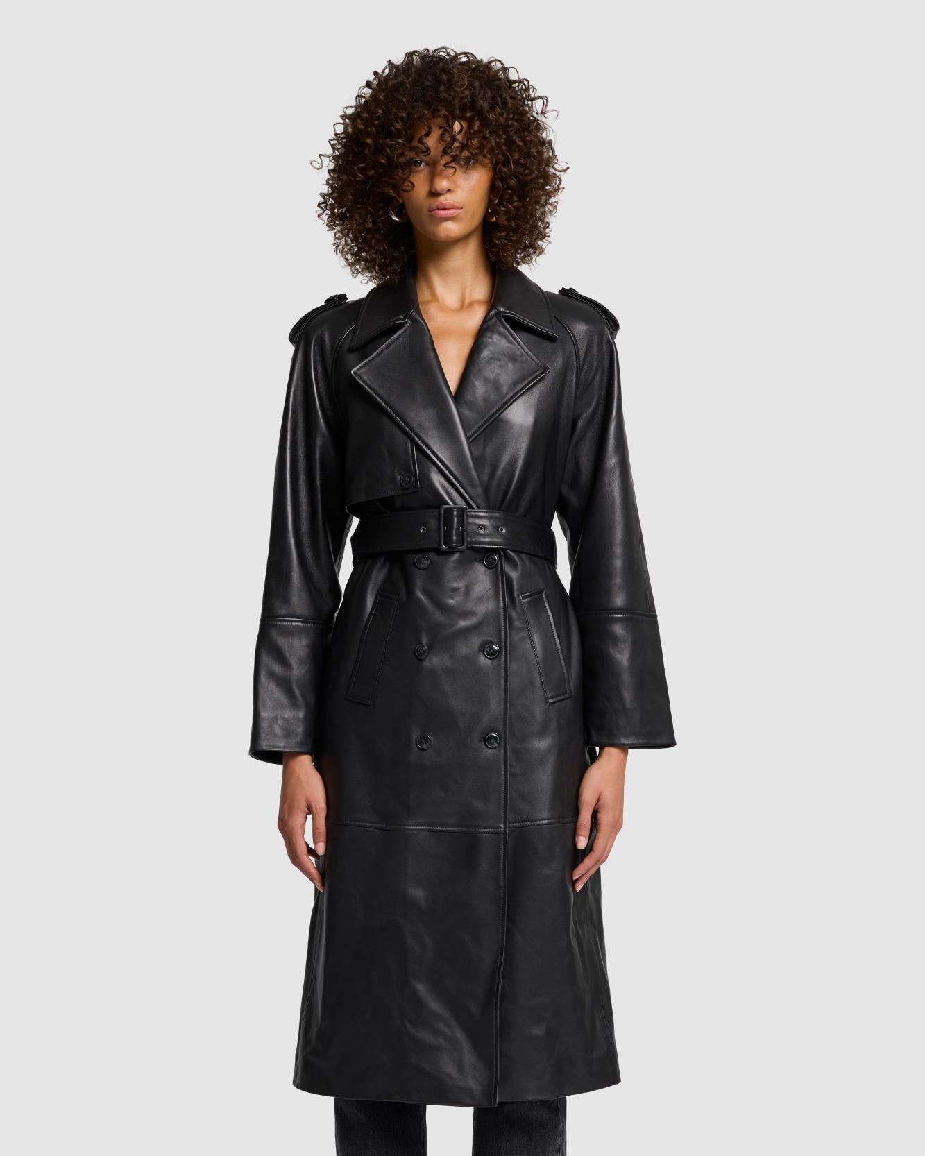 Leather Trench Coat in Black