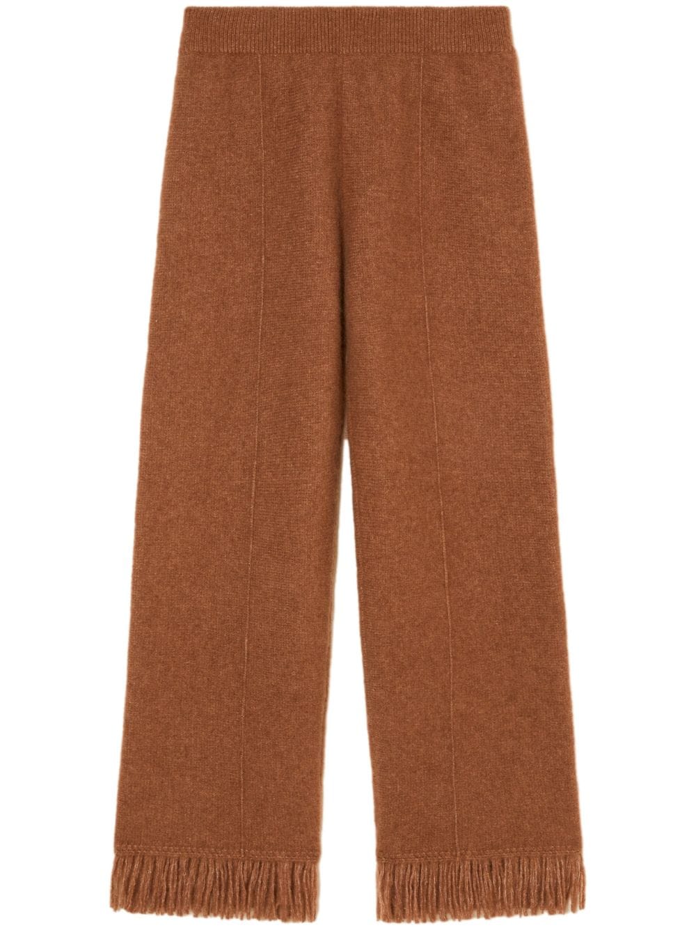 Fringe-detail knit trousers - Brown