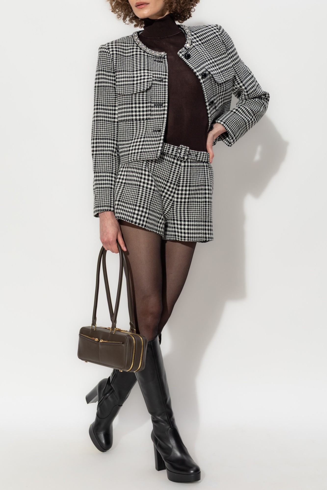 Houndstooth Pattern Shorts, Women's, Black