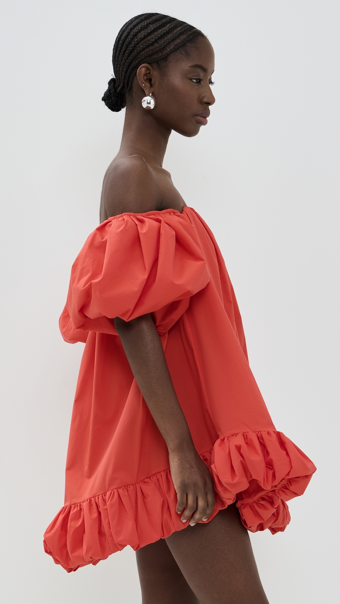 Leona Off Shoulder Bubble Hem Mini Dress Fiery Red