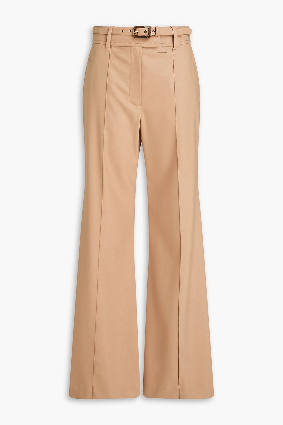 Belted wool-blend flared pants - Neutral - 2