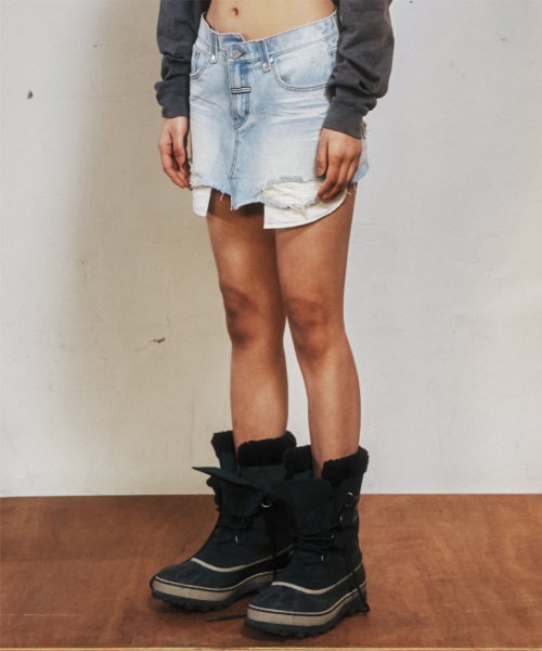 UNBALANCE MICRO DENIM SKIRT LIGHT BLUE