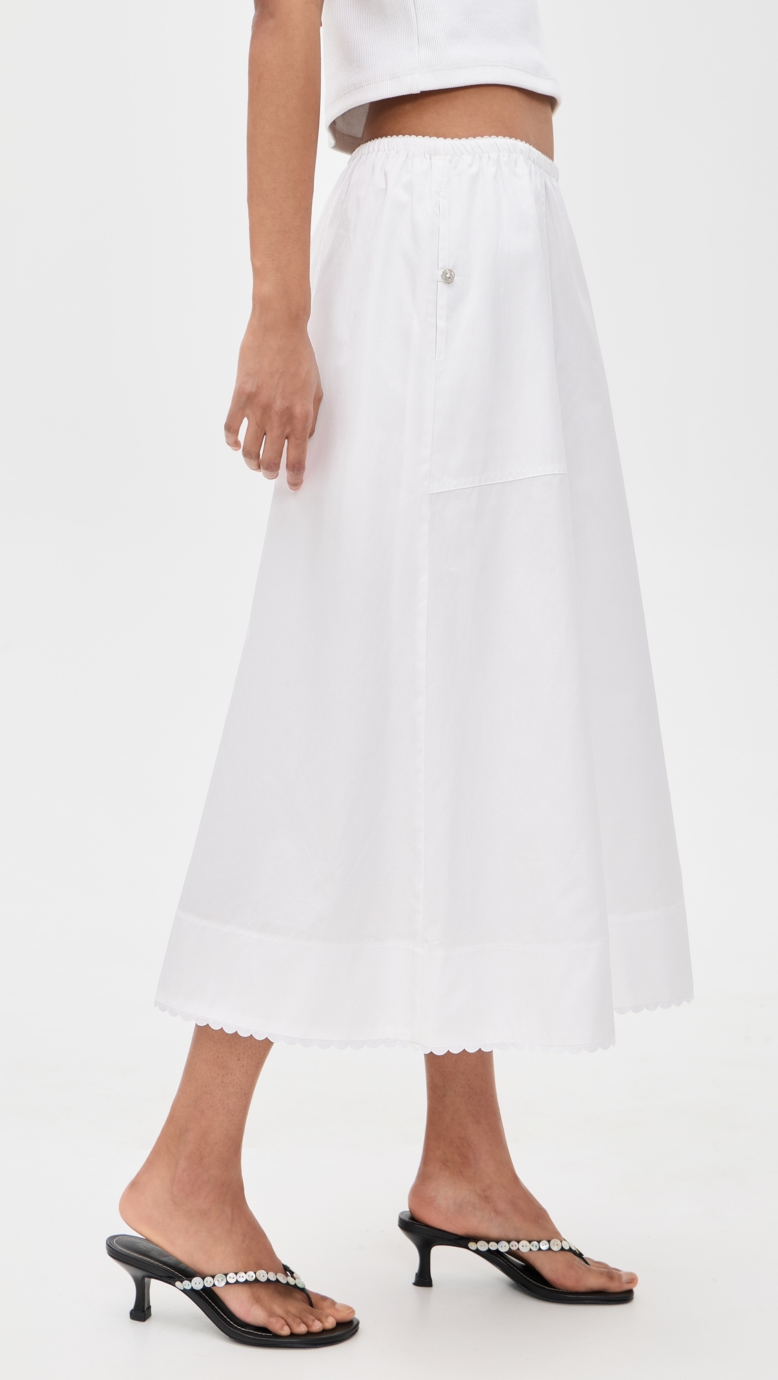 Scallop Detail Maxi Skirt Optic White