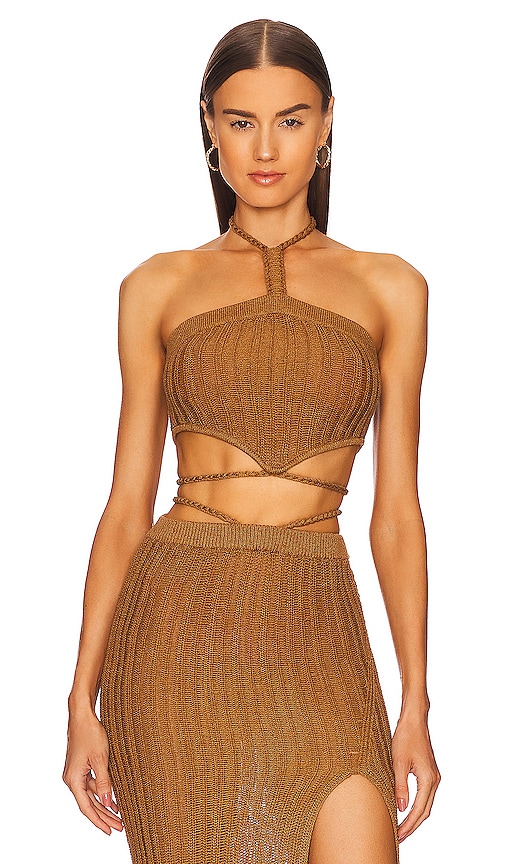 Michael Costello x REVOLVE Sylvan Knit Top en Tan.  XL. Also en