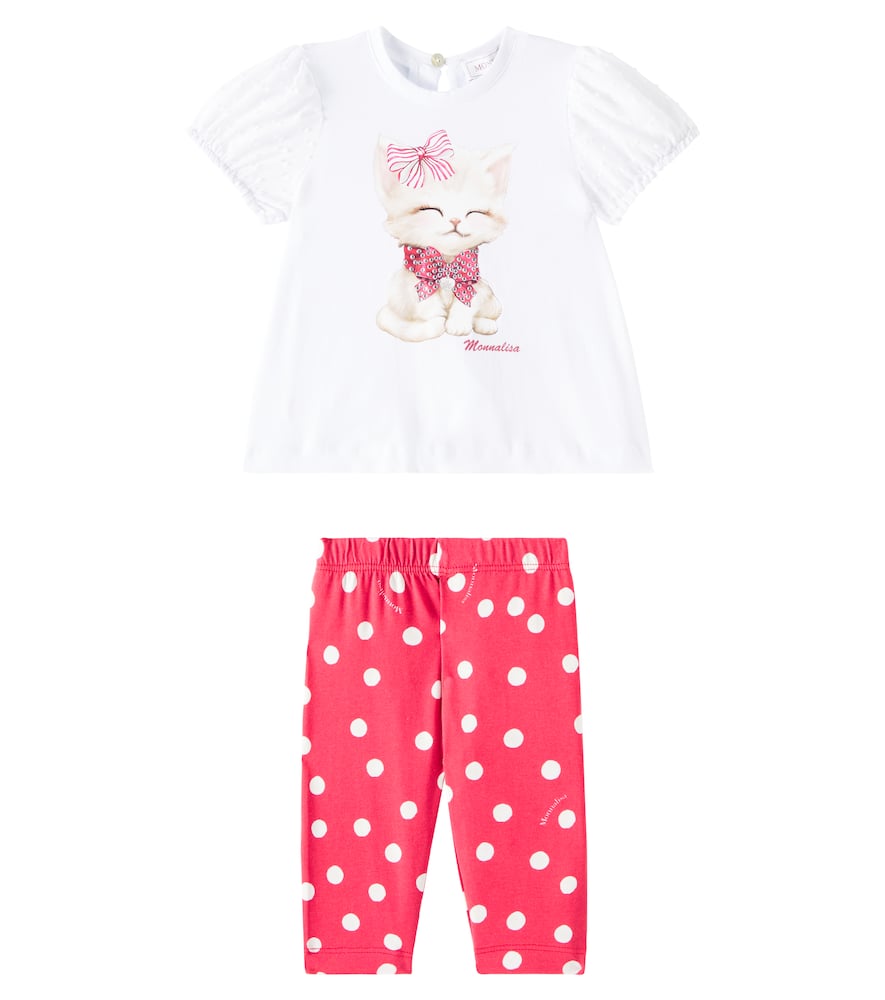 Monnalisa Baby polka-dot jersey shirt and pants set
