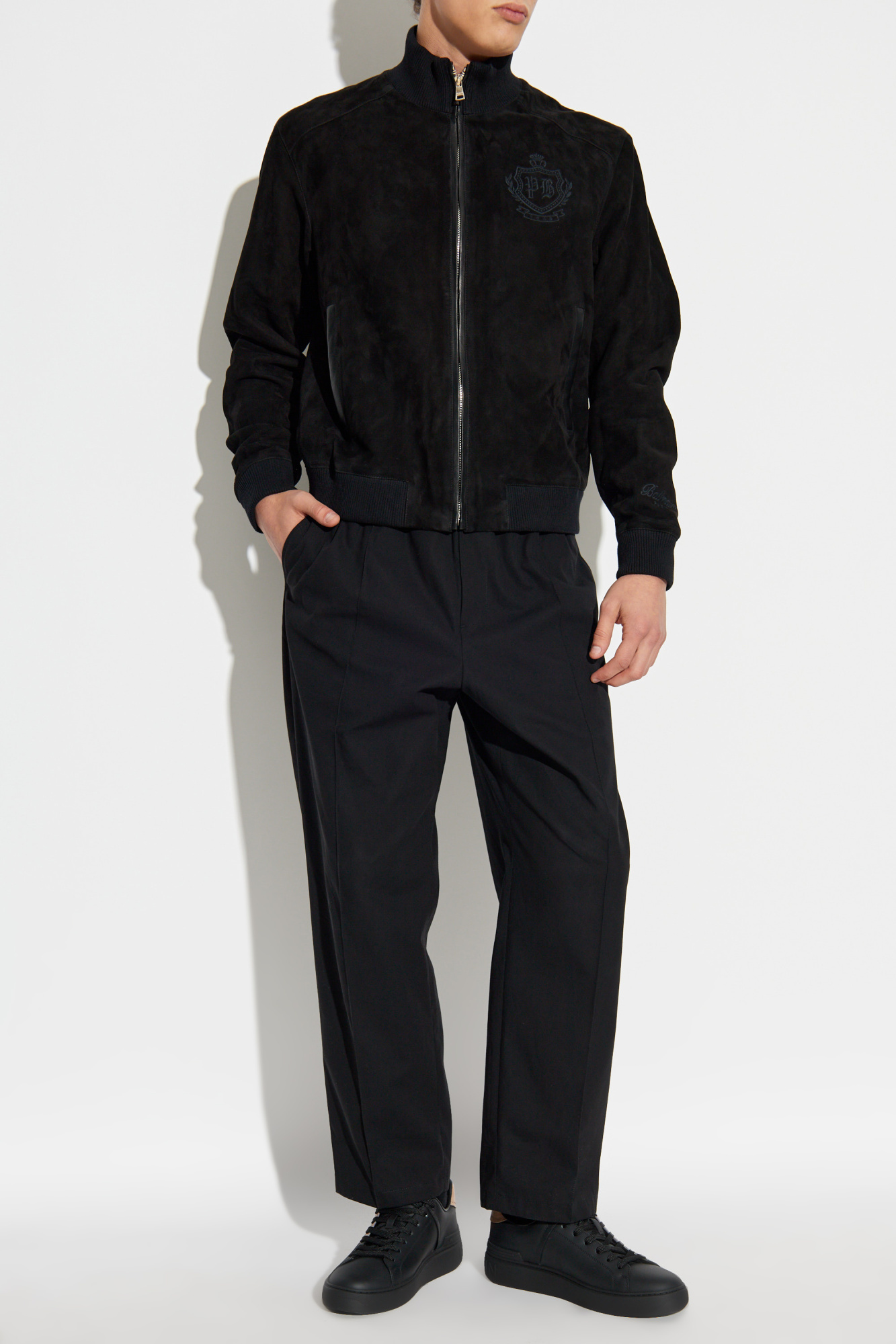 Suede Jacket With Embroidered Logo, Men's, Black