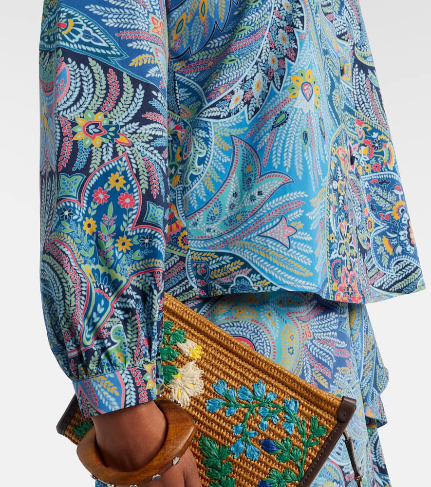 Printed ruffled cotton-blend shirt