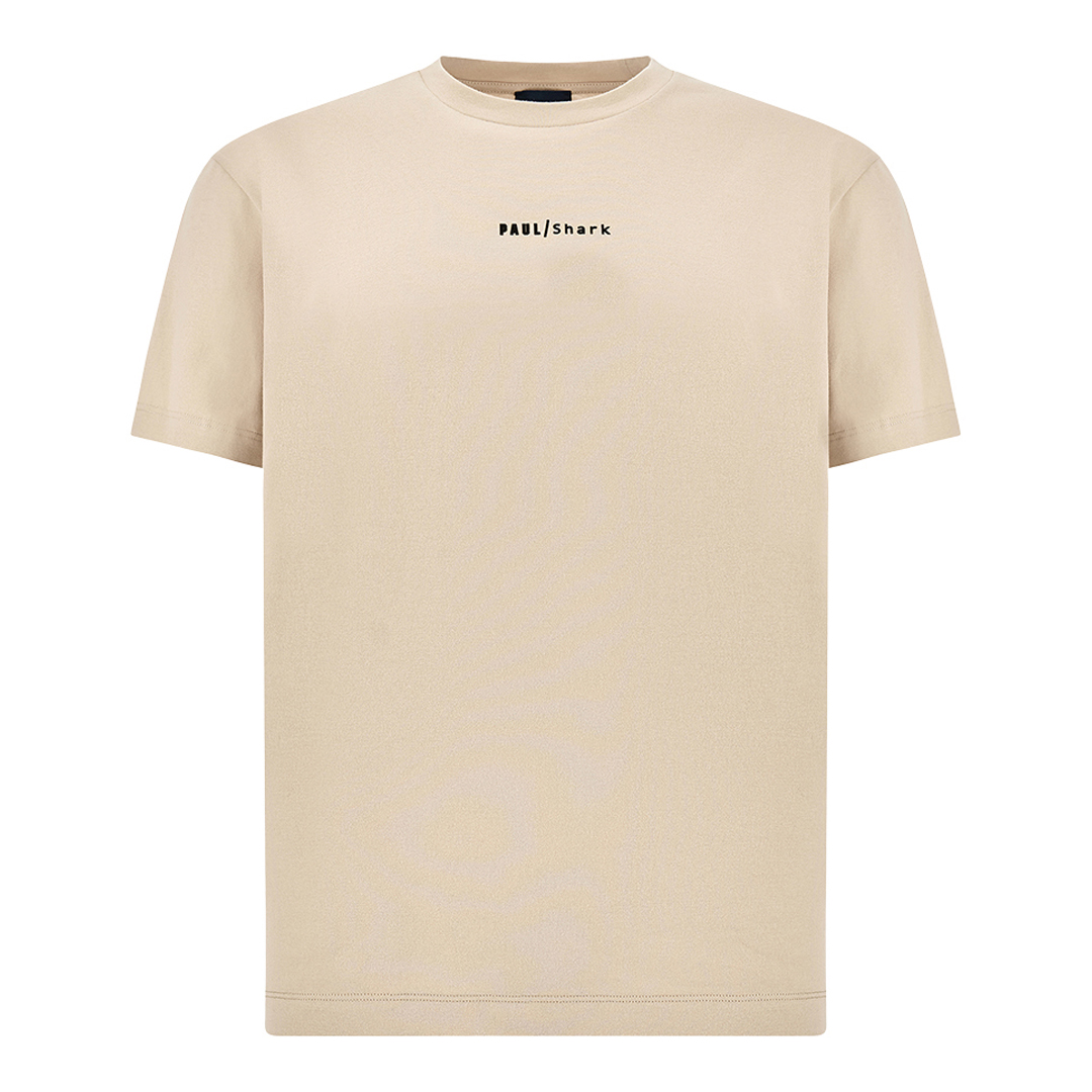 Lightweight cotton jersey T-shirt with print, Man, Beige