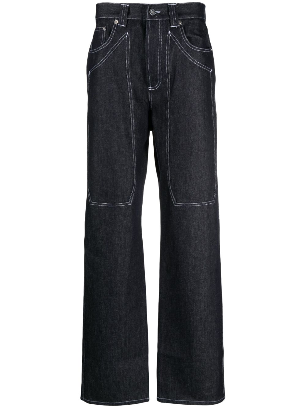 Contrast-stitching straight-leg jeans - Blue