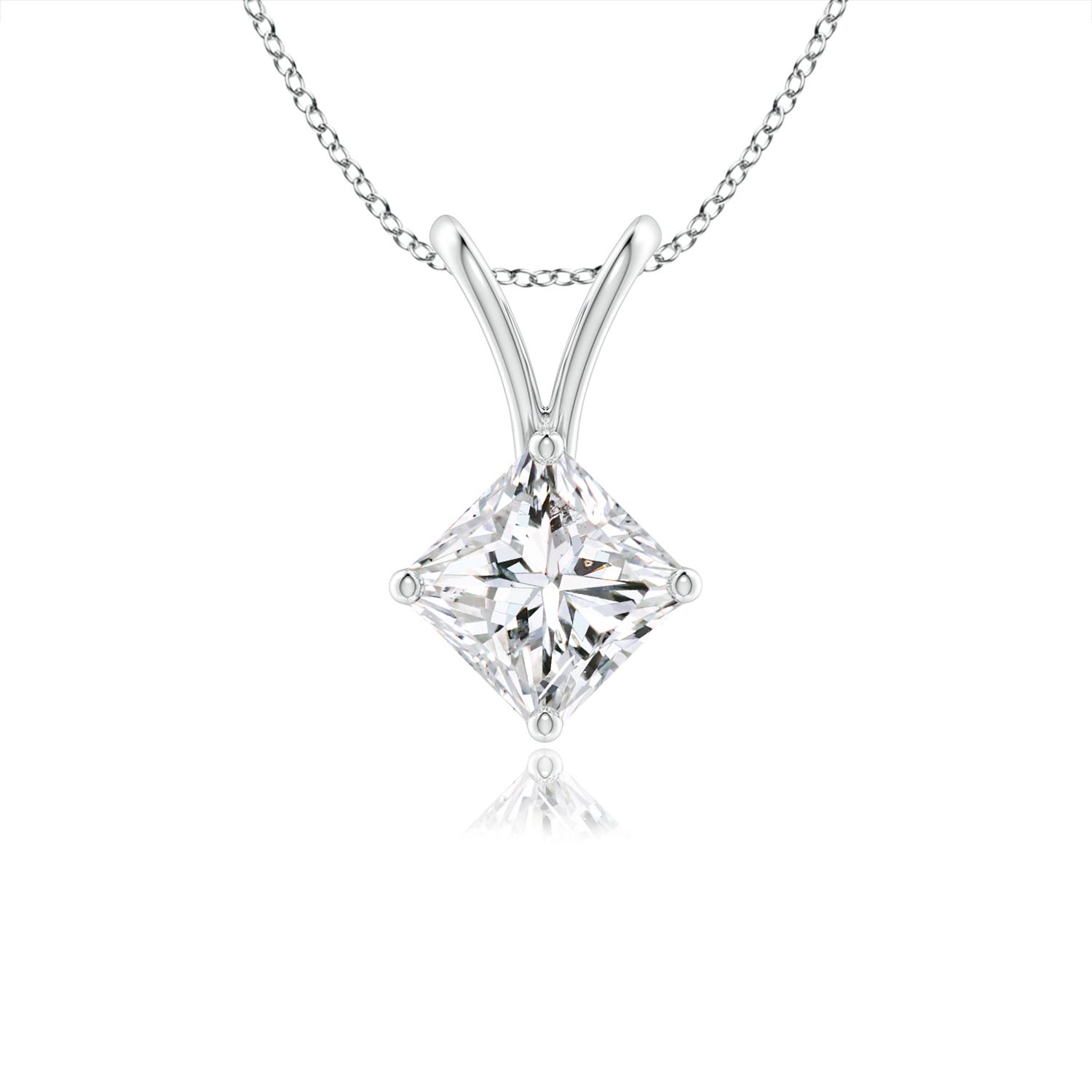 Angara 0.33 Carat Prong-Set Princess-Cut Diamond Solitaire V-Bale Pendant in Platinum