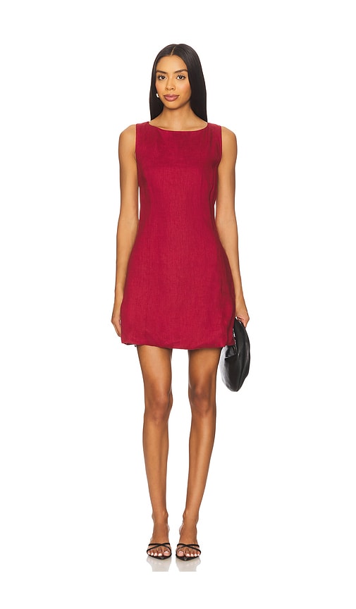 AEXAE x REVOLVE Boat Neck Low Back Mini Dress in Burgundy. Größe XS. Also in L, M, S