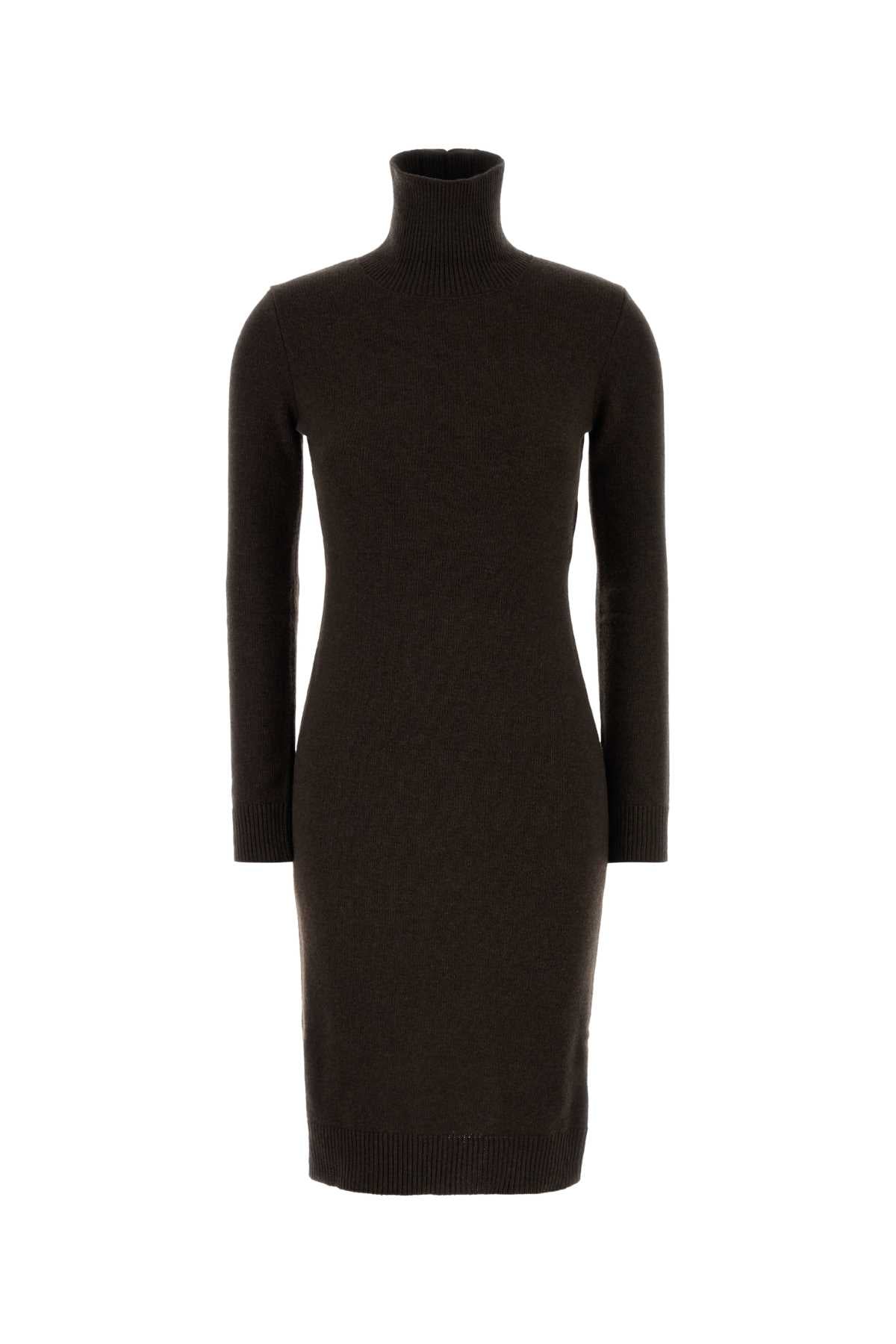 Wool Blend Turtleneck Sweater Dress — Brown