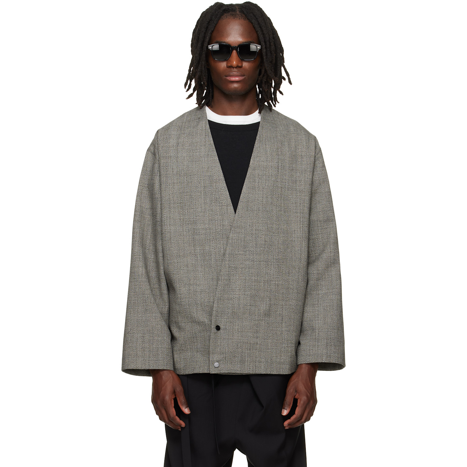Gray Relaxed Cropped Lapelless Blazer