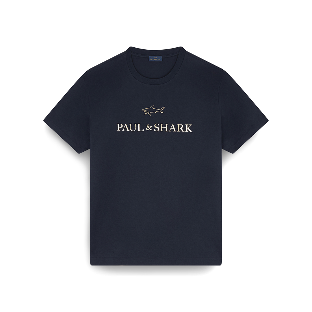 Light cotton jersey T-shirt with print, Man, Blue Nights-gold