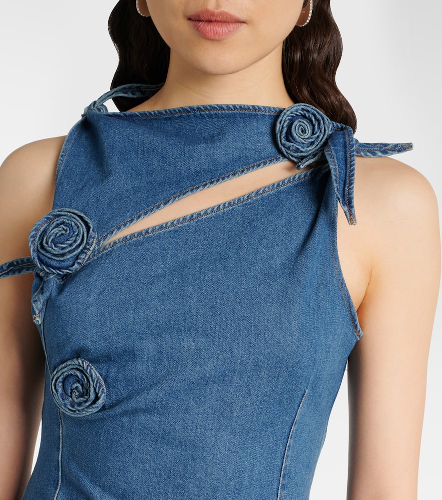 Floral asymmetric denim minidress