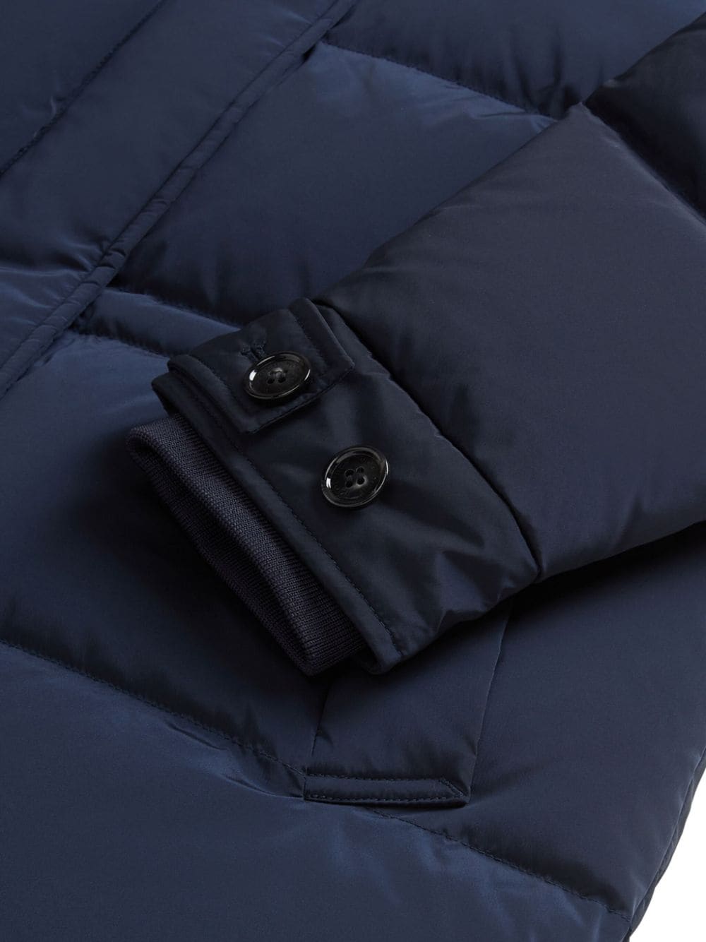 Womens Navy Blue Quilted Down Jacket With Hood