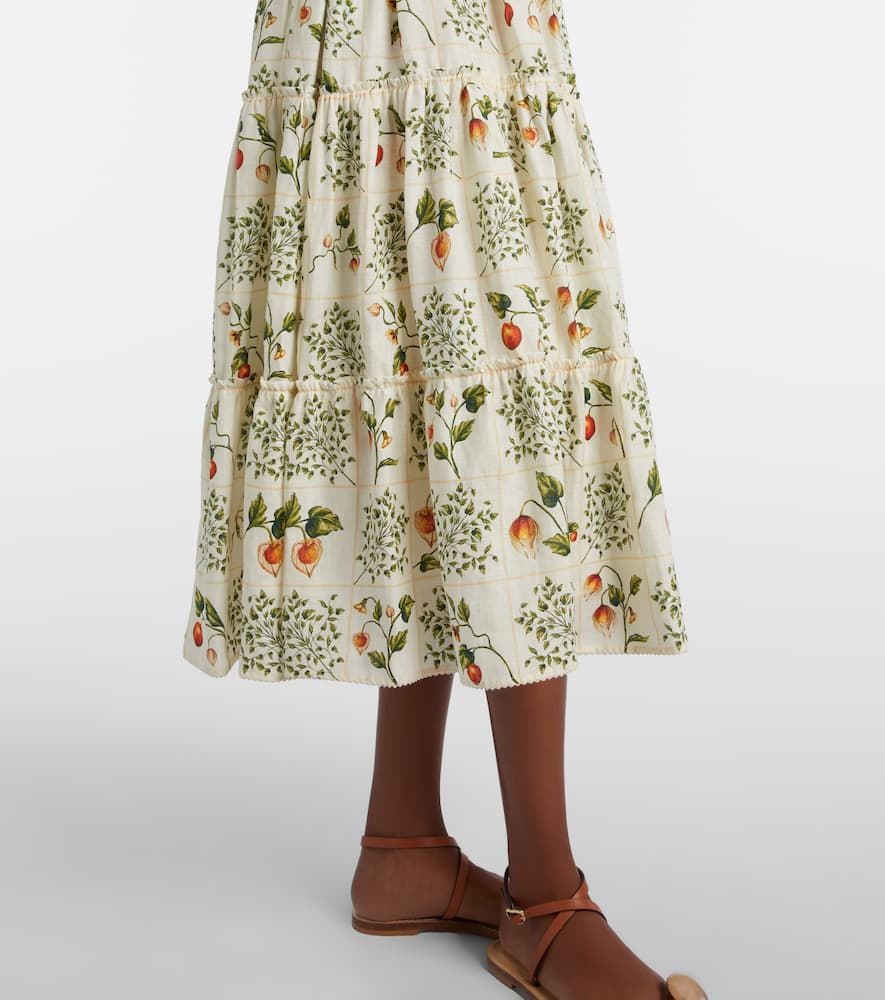 Embellished printed linen midi dress