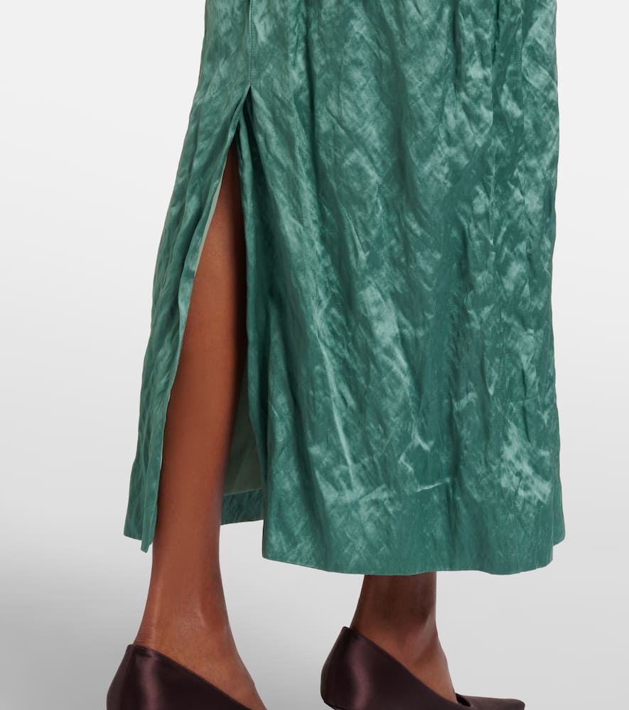 Floral-appliqué satin midi dress