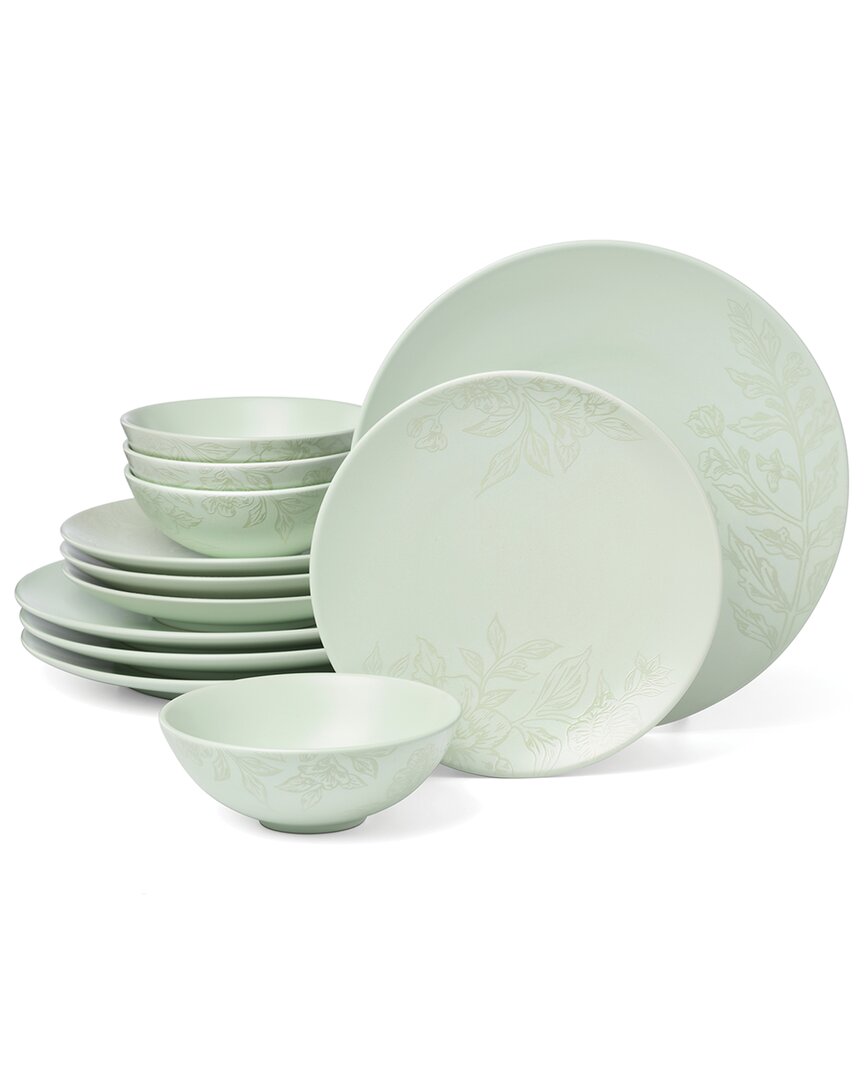 Roseto 12-Piece Dinnerware Set, Soft Sage