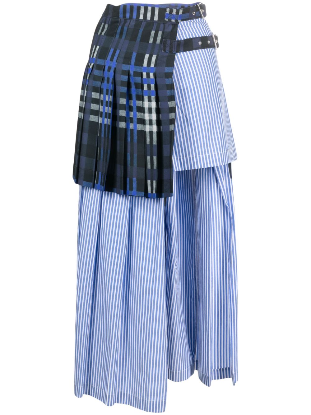 Mix-print layered asymmetric midi skirt - Blue