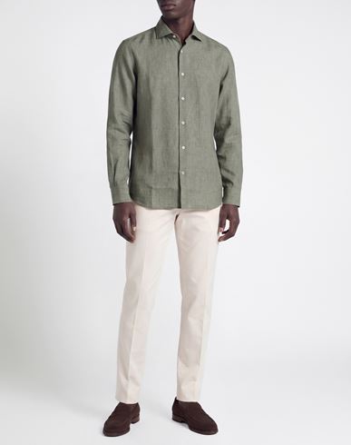 Man Shirt Military green Size 44 Linen