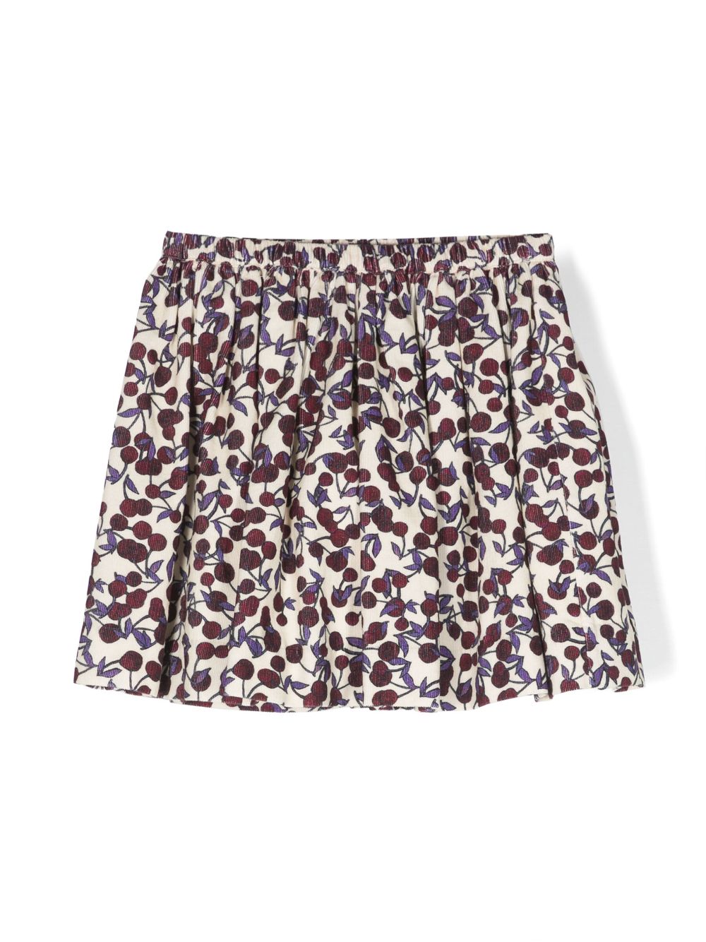Cherry-print corduroy pleated skirt - Neutrals