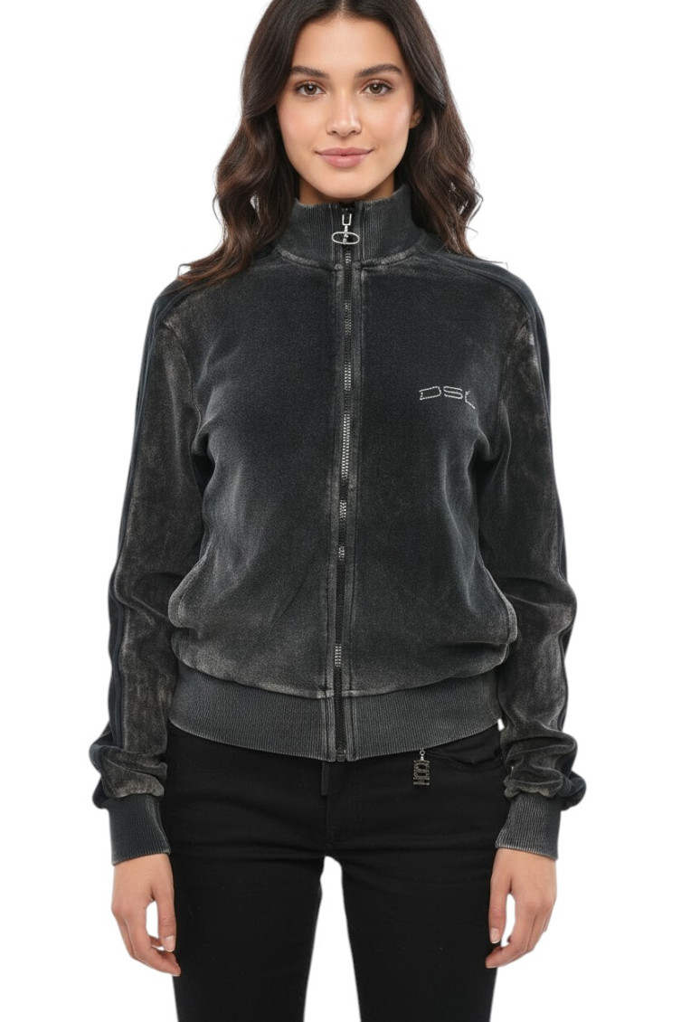 Track jacket in treated chenille