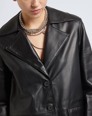 Leather Coat Woman Overcoat & Trench Coat Black Size 4 Lambskin