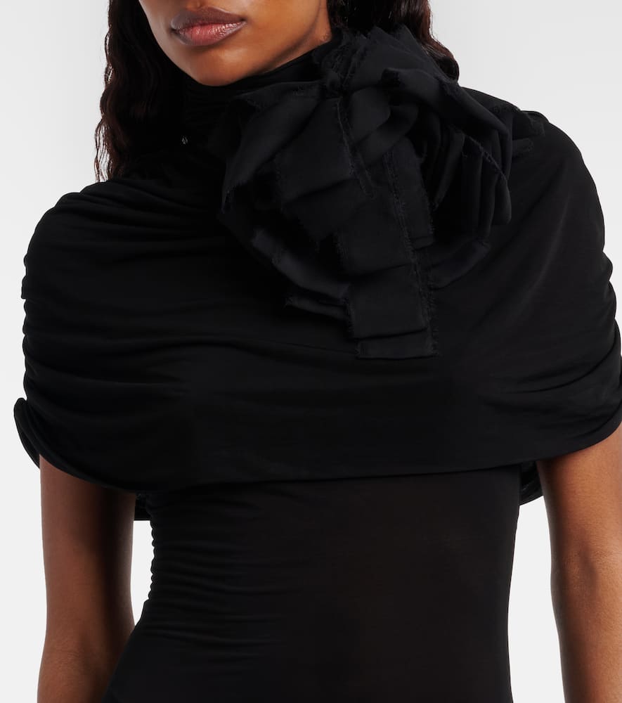 Floral-appliqué caped bodysuit