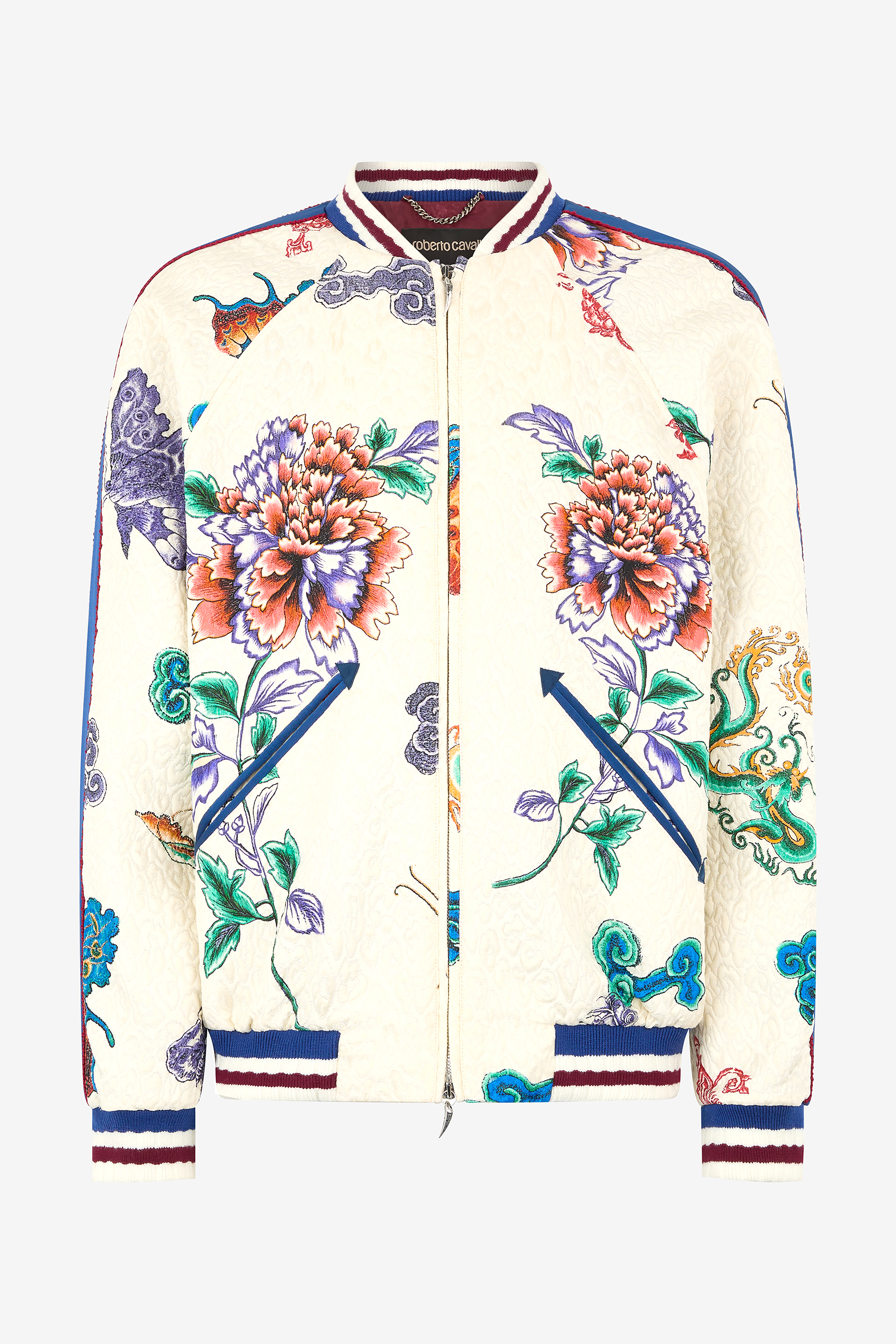 Bomber Jacket With Dragon, Flowers And Butterflies