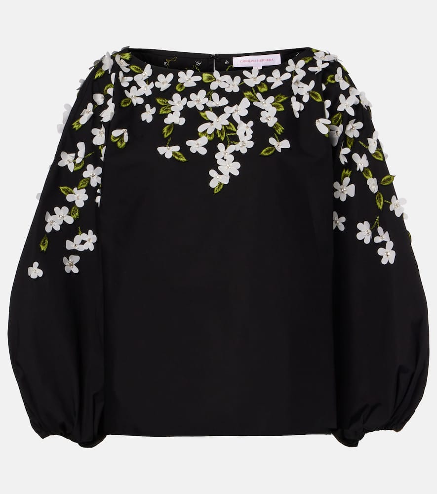 Floral-appliqué cotton-blend top