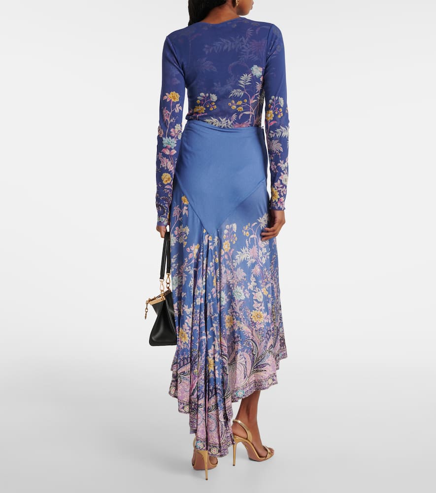 Printed asymmetric maxi skirt