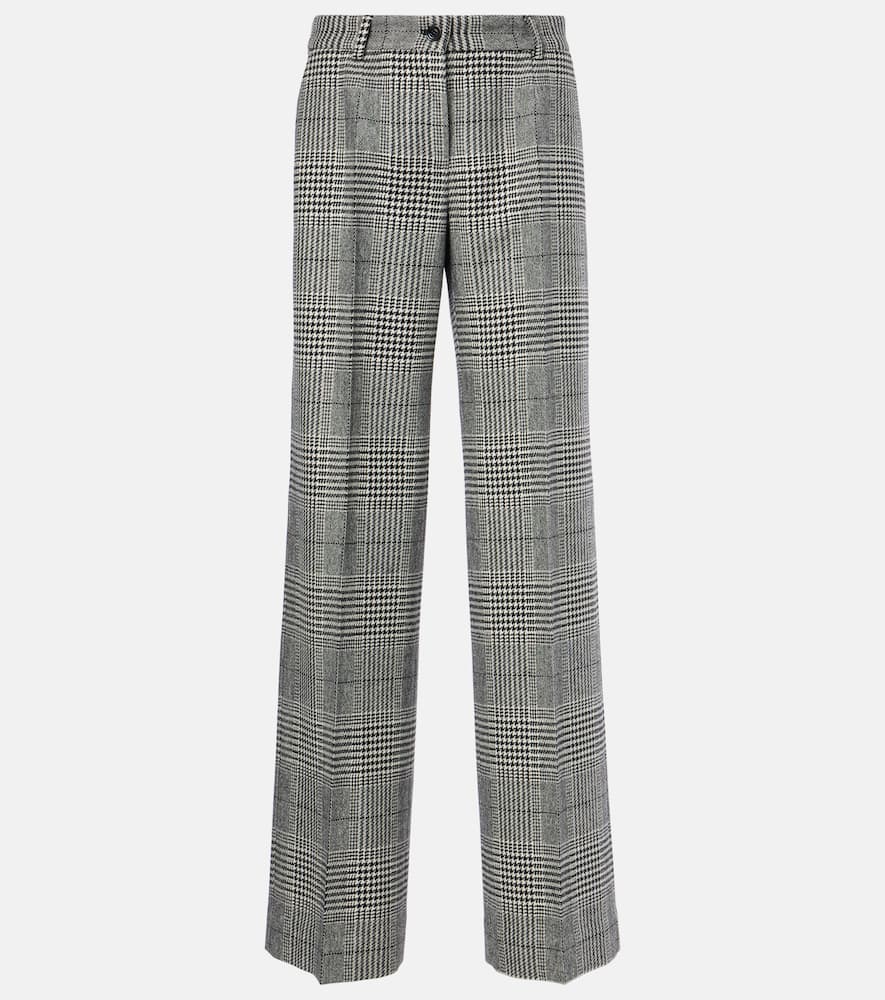 Prince of Wales check wool and cashmere flared pants