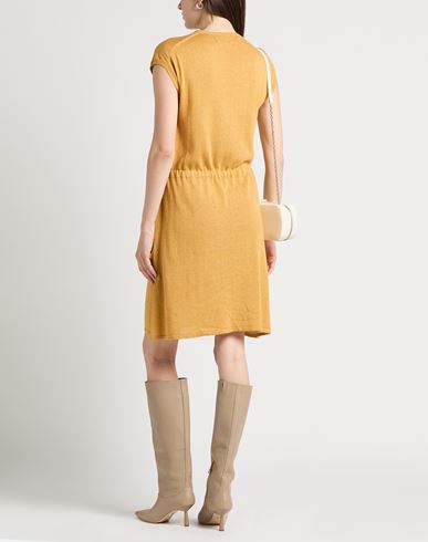 Woman Mini dress Mustard Size L/XL Linen, Viscose, Cotton