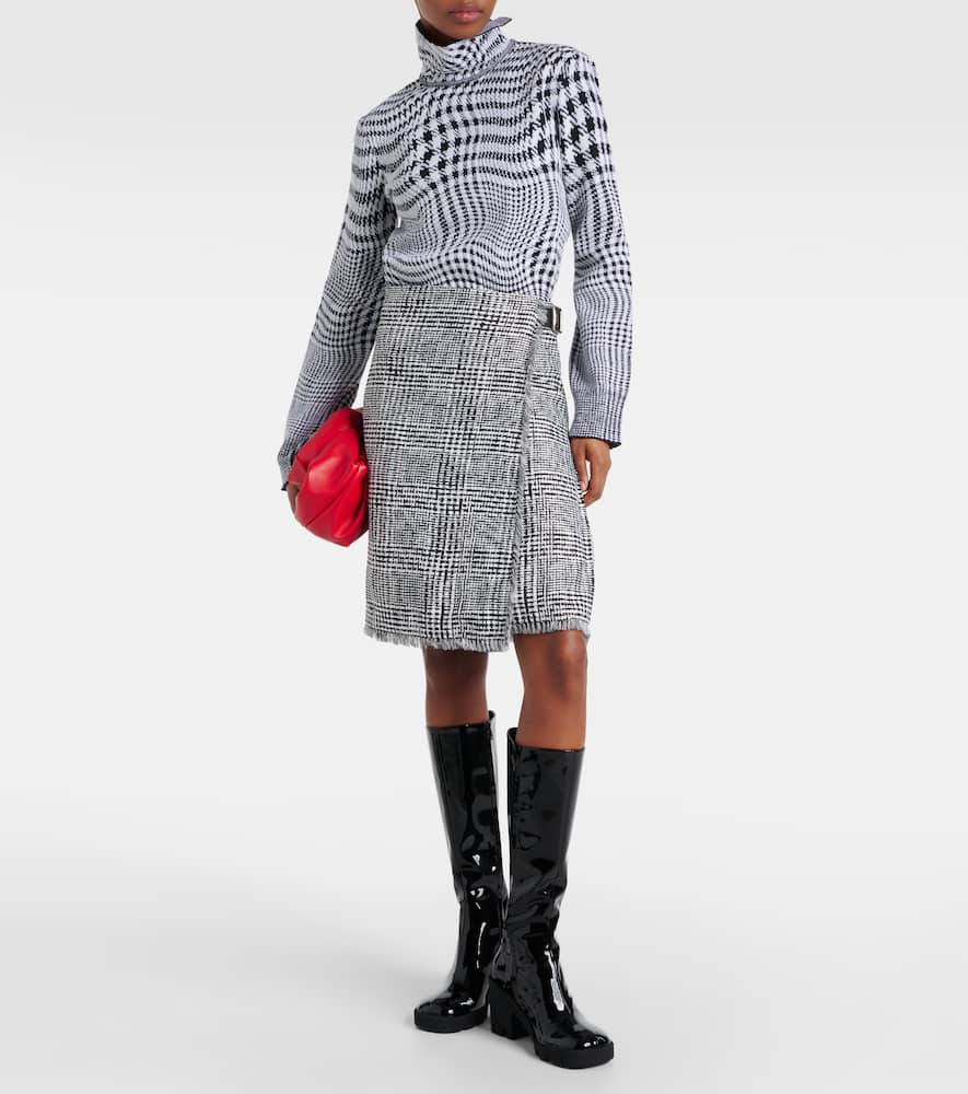 Houndstooth high-rise wrap skirt