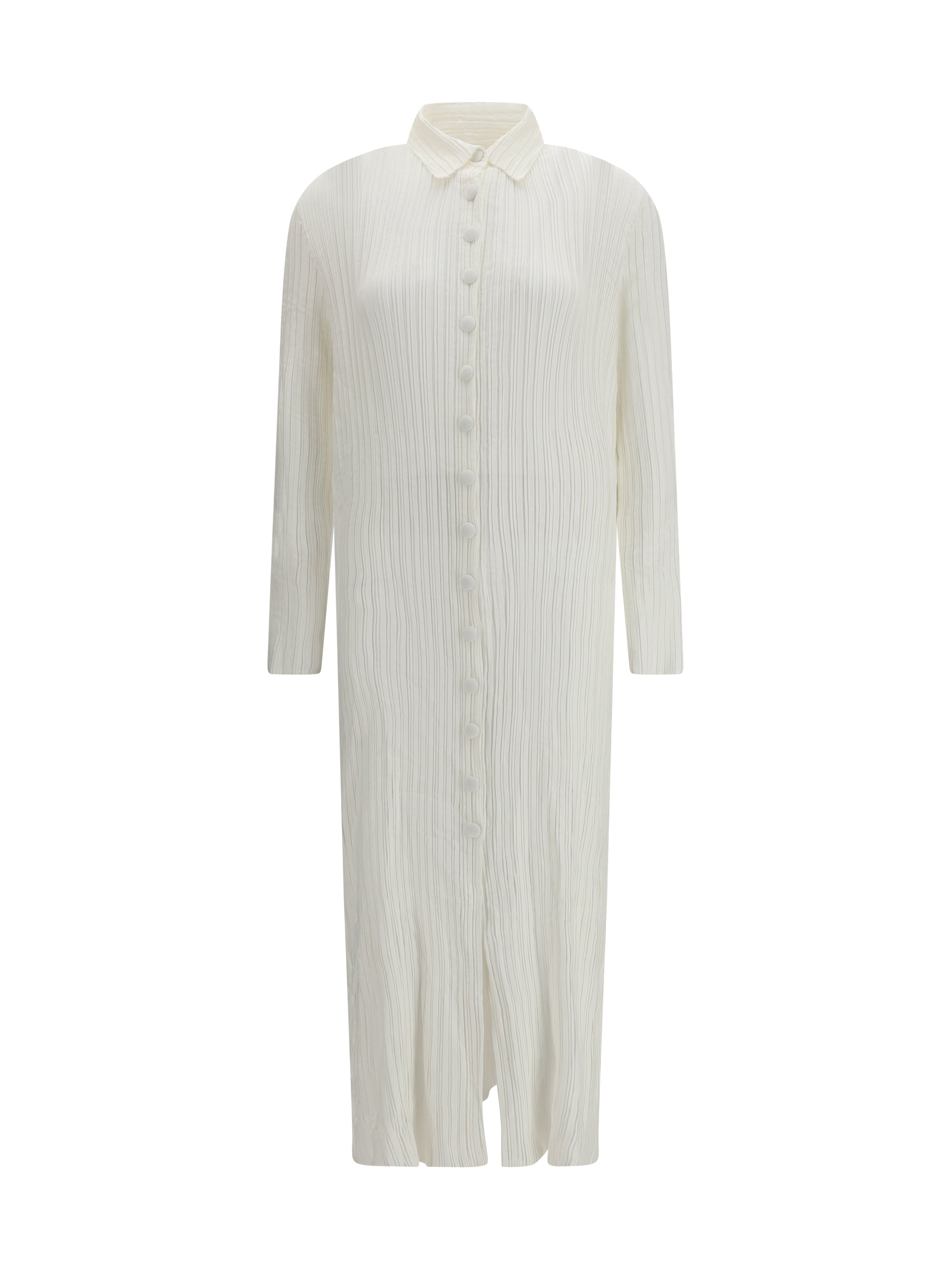 Ribbed Pleated Dress — White