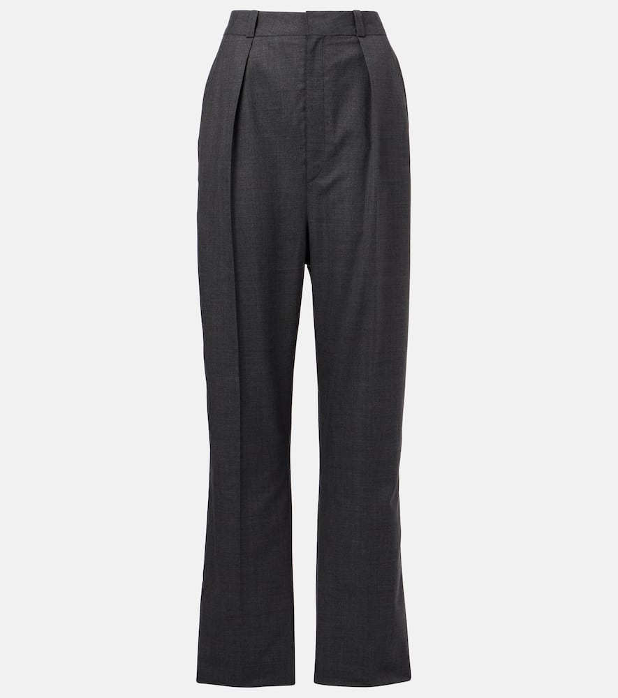 Pleated wool twill straight pants
