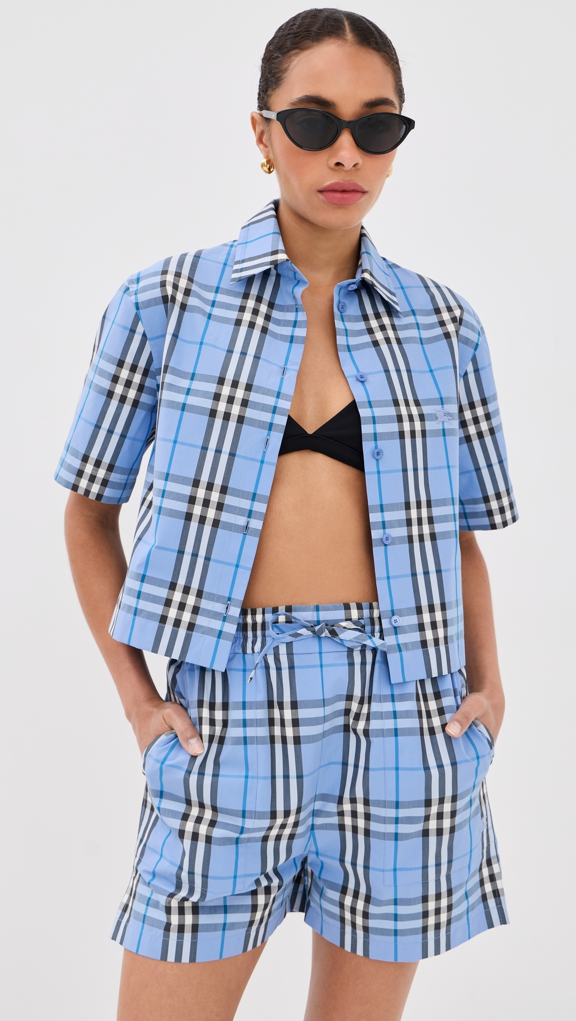 Abby Check Crop Top Cornflower Blue